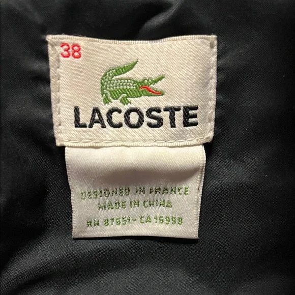 LACOSTE Vintage Devanlay Women's Black Puffer Coat Pink Lining size 38/Small - Picture 2 of 16